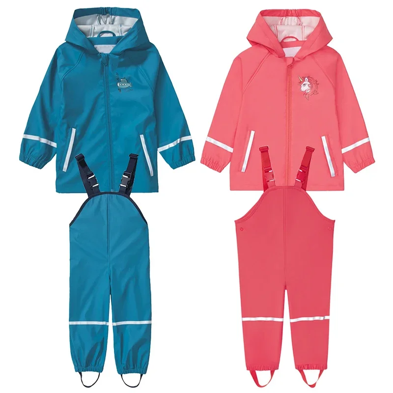 Ensembles de vêtements imperméables en PU pour bébés garçons et filles, olympiques de pluie de sport en plein air, veste à capuche, costume pour enfants, survêtement pour enfants, ensemble, 2024