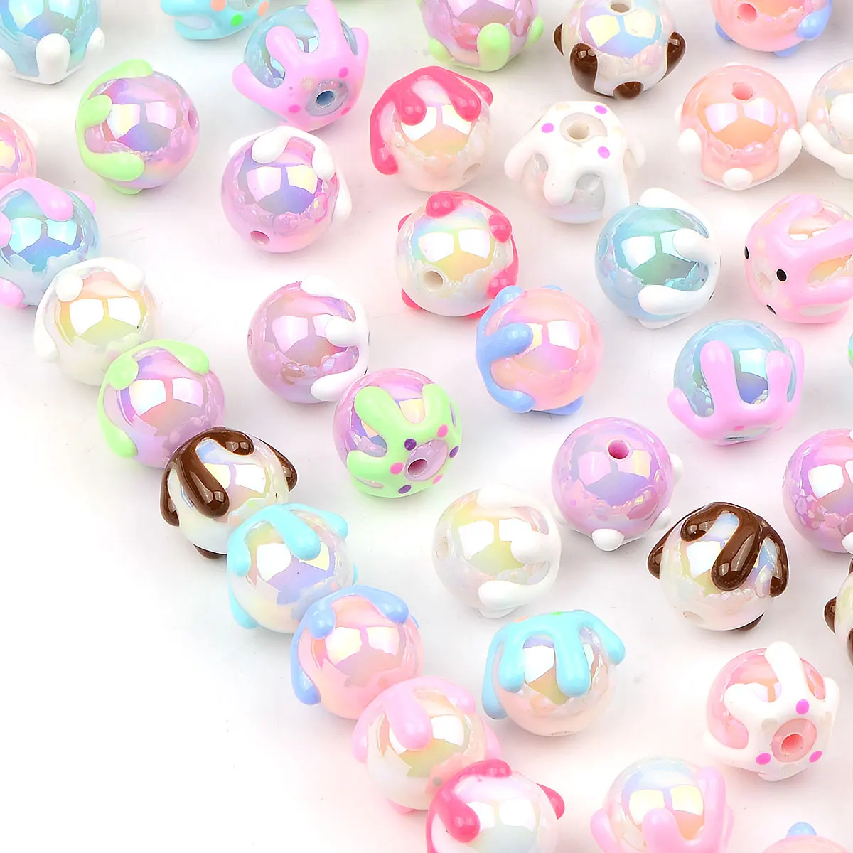 10pcs 1.6cm Random Color Mixing Macaron Color Ice Cream Acrylic Round Beads Jewelry Making Earring Bracelet Pendant Accessories