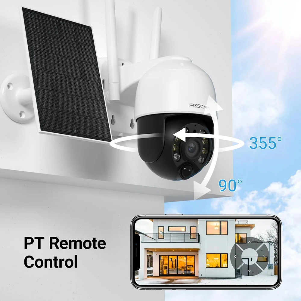 FOSCAM-cámara de seguridad Solar 2K para exteriores, videocámara inalámbrica de 4MP, PT, alimentada por batería, 2,4G, Wi-Fi, visión nocturna, para vigilancia del hogar