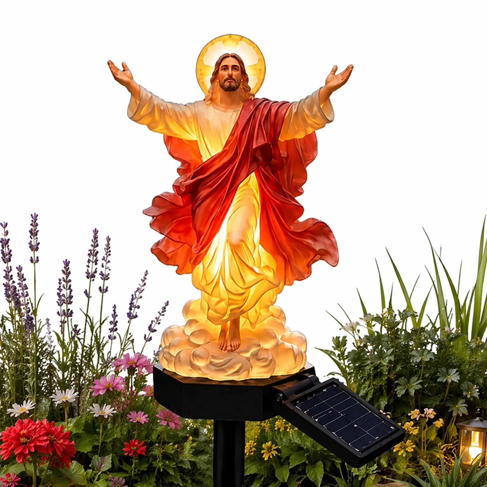 Solar-Powered Jesus Yard Statue with Glowing Night Lamp & Versatile Blessed Father Figure Secure Design for Christian Pray view 6