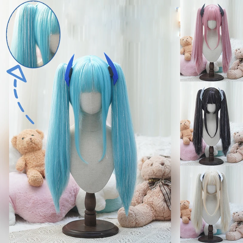 

Прямой парик в стиле Лолиты с двойными хвостиками, синтетические волосы с челкой и блестящим мерцающим эффектом для косплея, Хэллоуина,