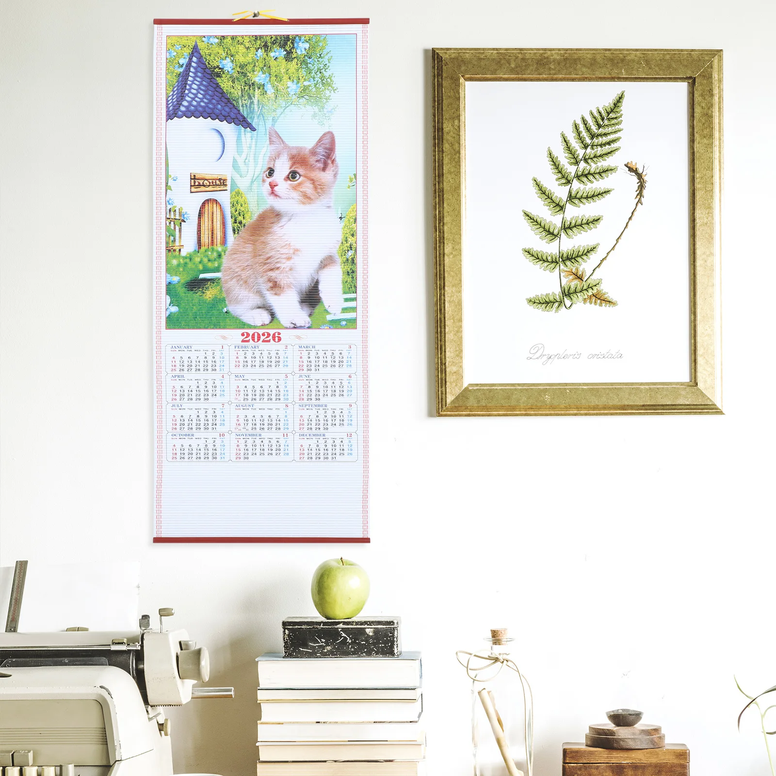 

Год лошади 2026, подвесной свиток из искусственного ротанга, календарь, традиционный китайский Новый год, настенный декор, подробная печать, праздничная атмосфера