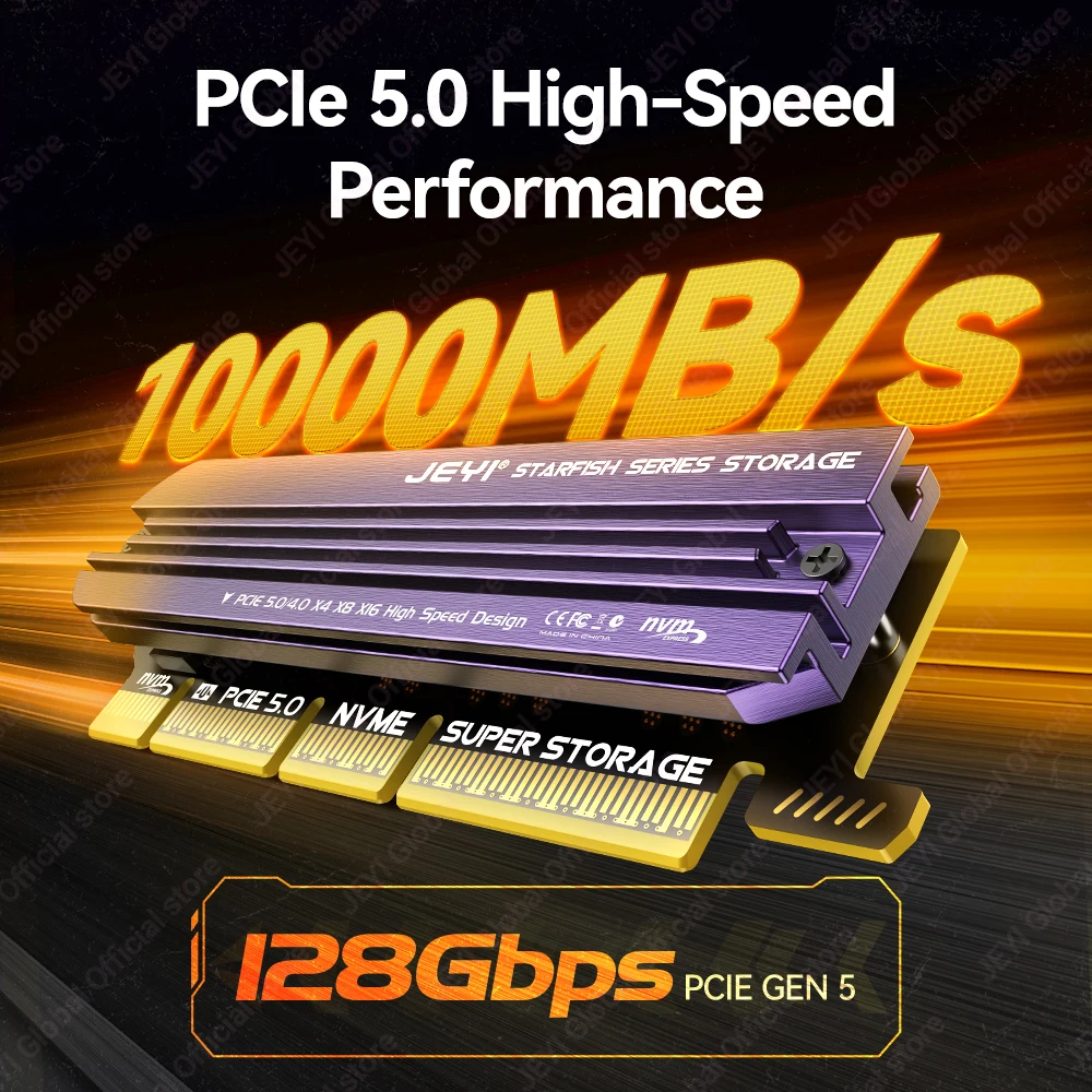 Adapter JEYI M.2 NVME na PCIe 5.0 4.0 z aluminiowym radiatorem SSD, karta rozszerzeń NVMe 128Gbps Gen4 PCIE X4 X8 X16 do komputerów stacjonarnych — zdjęcie 3