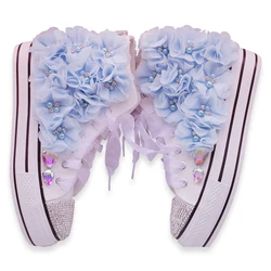 Flowers Rhinestone Canvas Shoes Korean Chiffon Gauze Straps Thick-soled Single Shoes Women's Casual Shoes Blue Flower