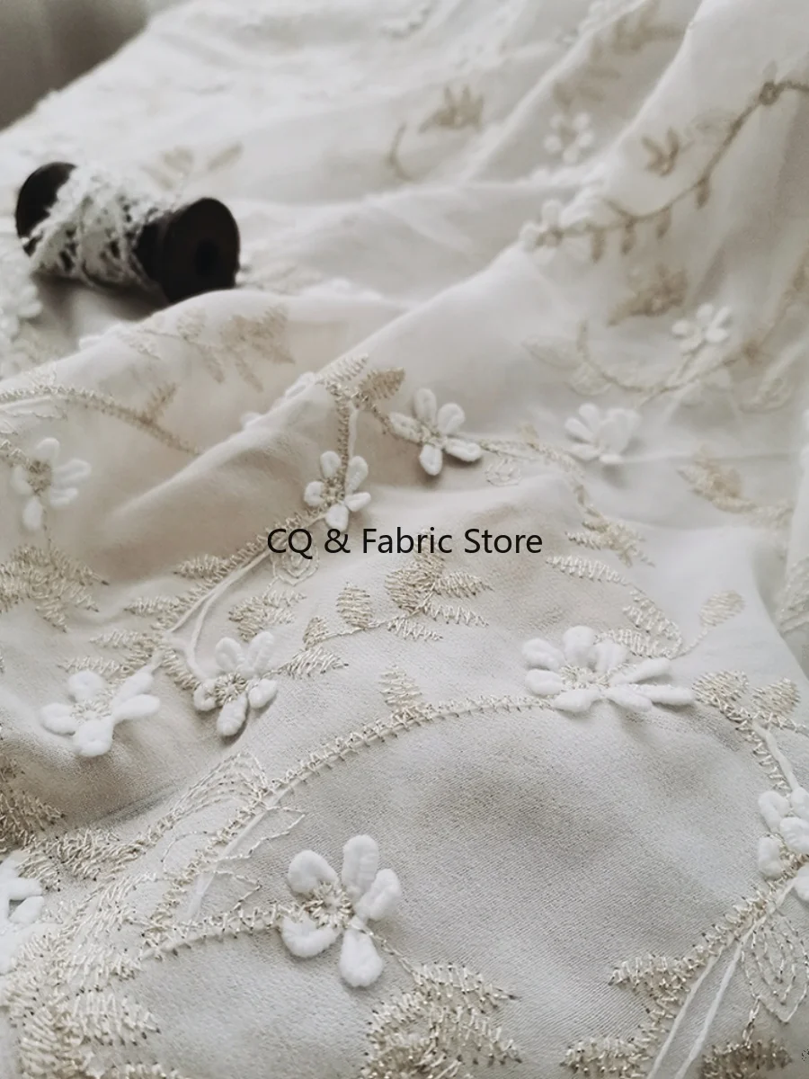 Premium Quality Lilac Chiffon Lace Fabric with 3D Floral Embroidery for Home Decor and DIY Crafting Sewing Accessories