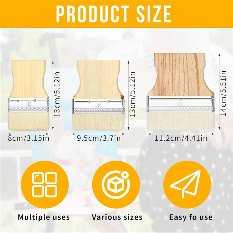 PORK-3 шт. Набор кистей для рисования с плоским лопаткой, широкая кисть для рисования, большая кисть для рисования, 3/4/5 дюймов, кисть для масляных и акриловых красок