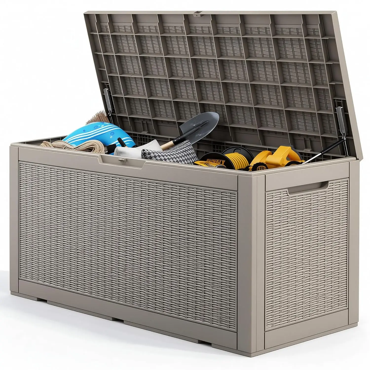 130 Gallon Deck Box,Lockable Outdoor Storage Box Gas Lift,Waterproof,Grey