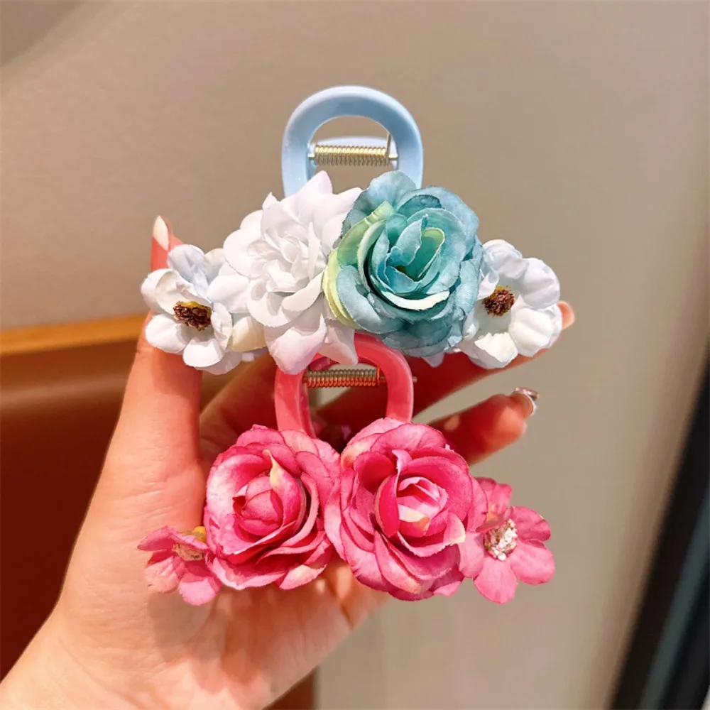 

Large Simulated Flower Hair Claw French Cloth Korean Style Flower Shark Clip Ponytail Holder Headdress Hair Crab Clip Girl