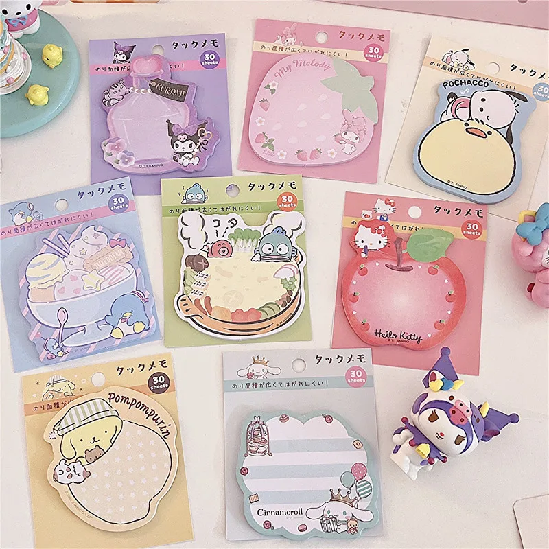 Sanria Anime Kuromi Melody Cinnamoroll Cartoon Sticky Note Hello Kittys Memo Pad Handbook Notepad Can Be Sticky Girl Kids Gift