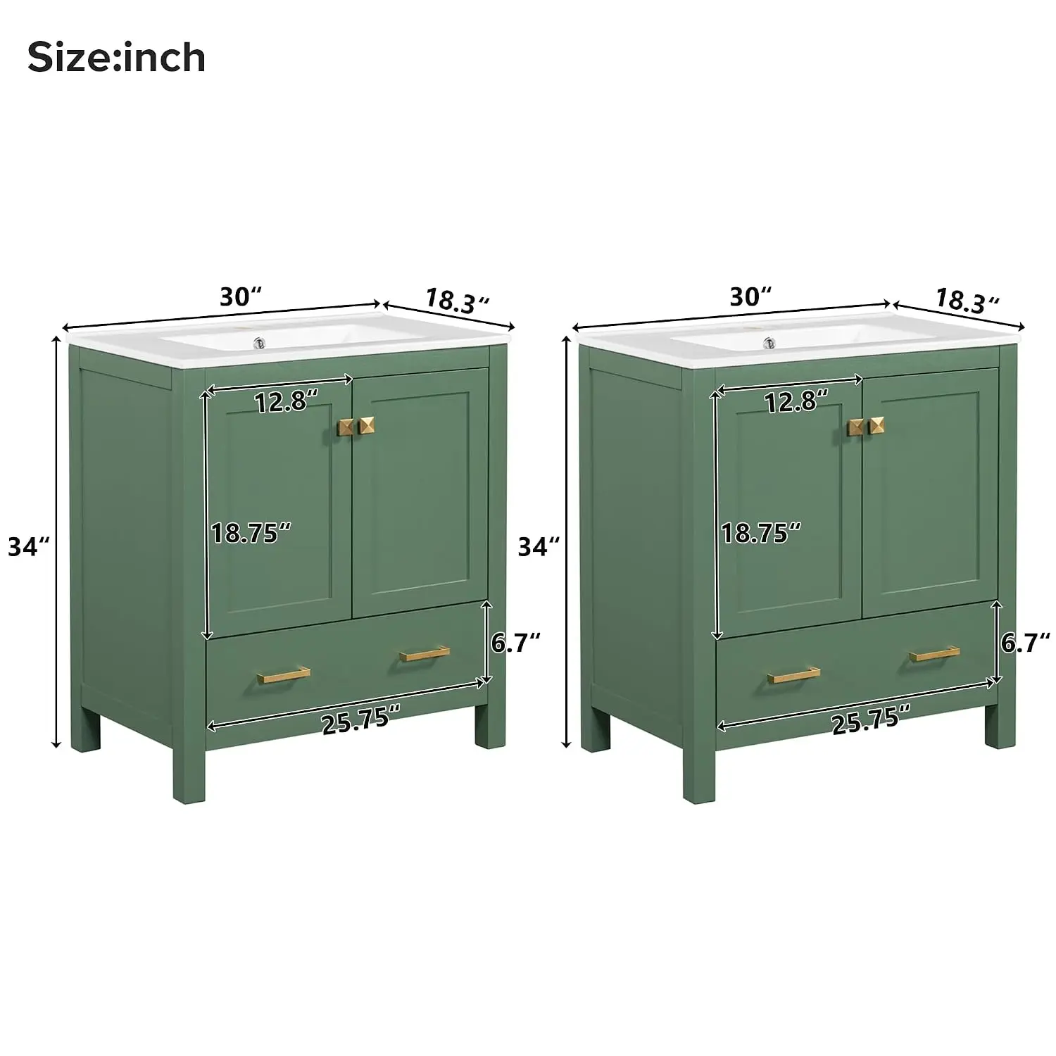 60'' Green Double Bathroom Vanity Set With Ceramic Sink & Soft Close Doors, Customized