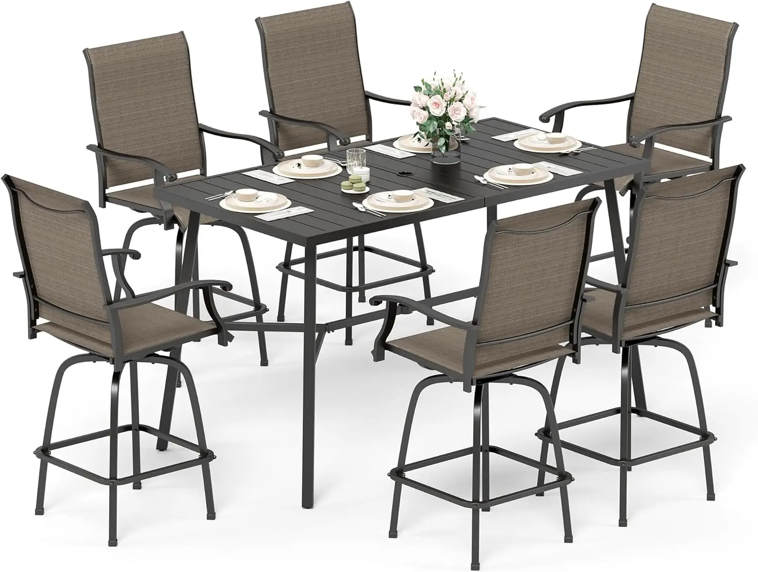 

Sophia & William Outdoor Bar Set, Patio Bar Table and Chairs Set, Bar Height Patio Set - 6 x Swivel Bar Chairs(Brown), 1 x Recta