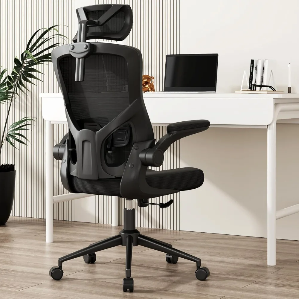 

Mesh Desk Chair, High Back Computer Chair- Adjustable Headrest with Flip-Up Arms, Lumbar Support, Swivel Executive Task Chair