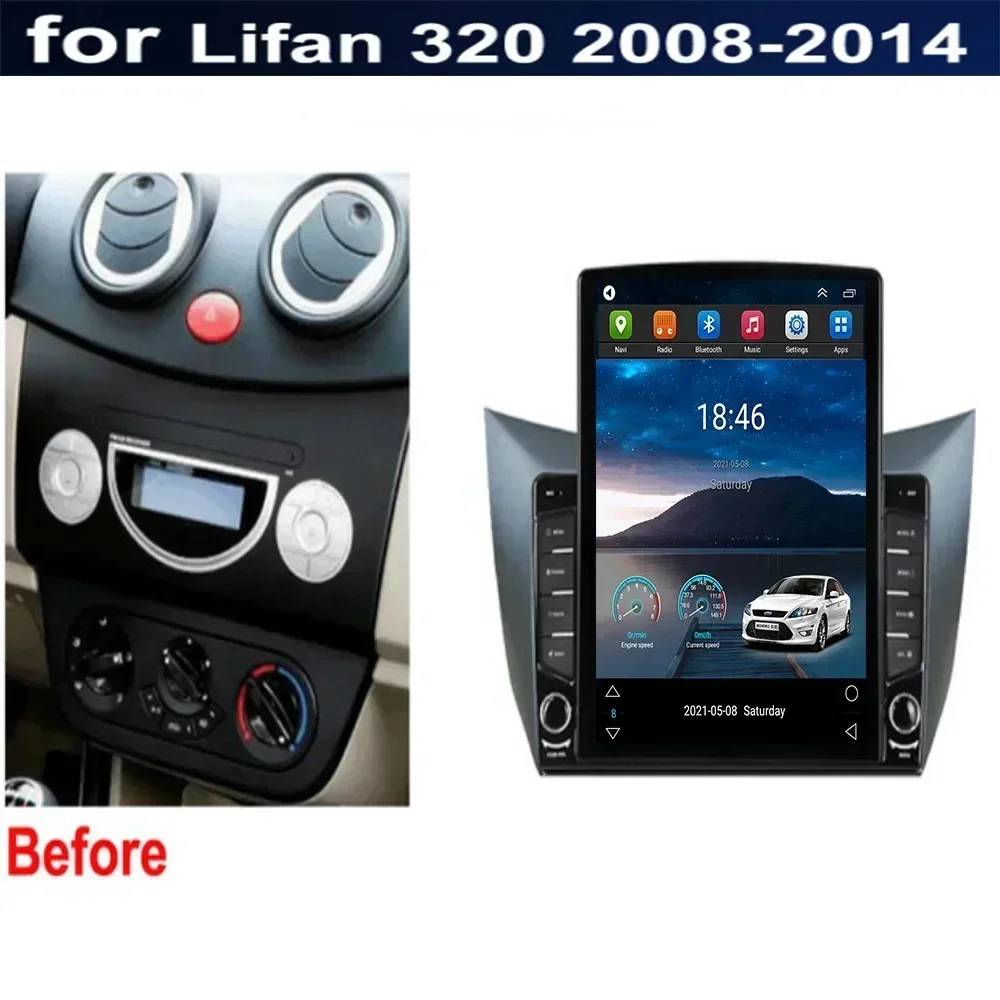 8+128G Android 13 Tesla Screen Car Multimedia Player For Lifan Smily 320 2008-2050 Radio Navigation Stereo Camera