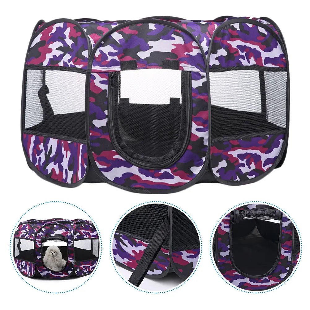 Tienda portátil para mascotas al aire libre, plegable, octogonal, púrpura, impermeable, duradera, suministros para mascotas, refugio para juegos al aire libre y interior
