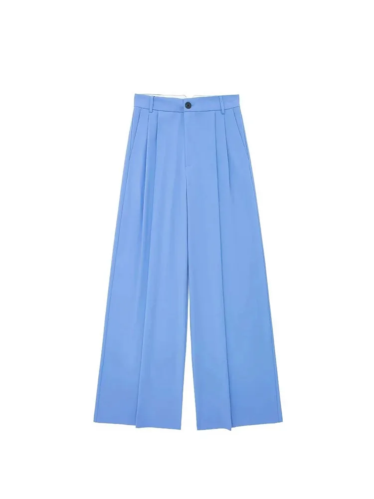 HH Women Casual Solid Wide Leg Pants Female Vintage Summer High Waist Pleated Women\'s Pants Streetwear Chic Lady Trousers