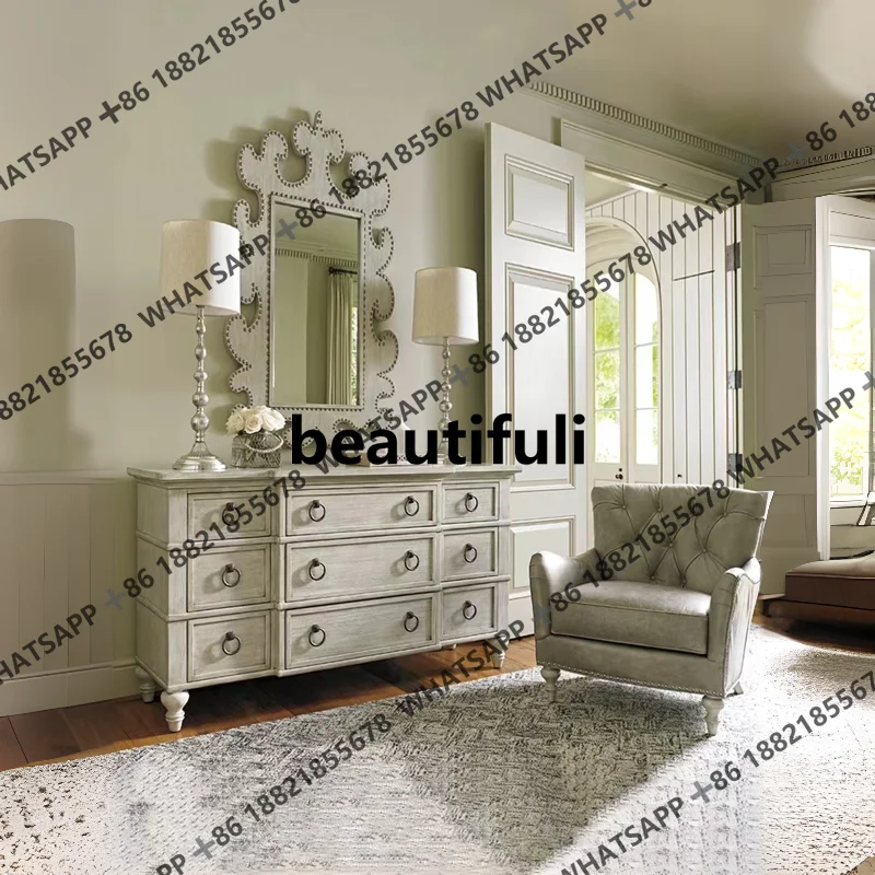 

American art aged solid wood storage cabinet bedroom living room entrance cabinet multi-bucket storage