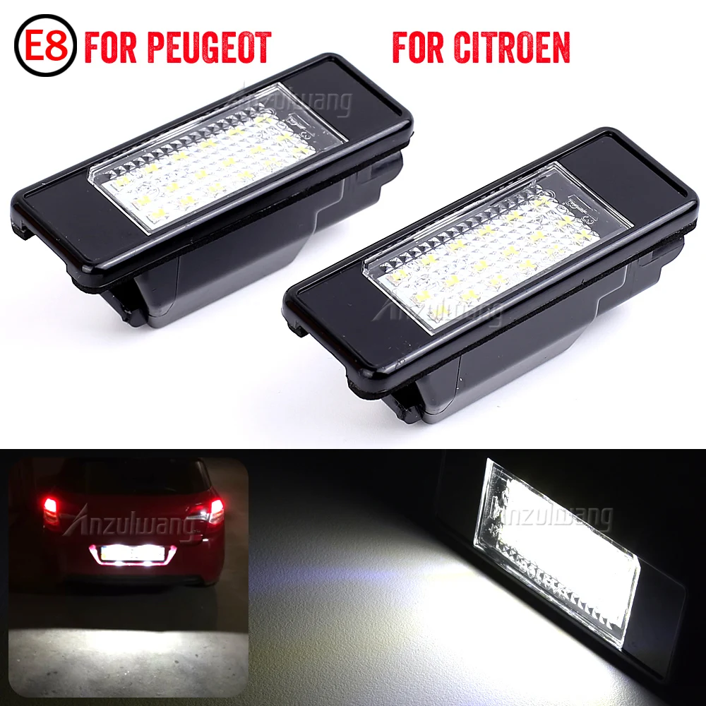 2Pcs White LED Rear Number License Plate Light Lamps For Peugeot 307 207 308 3008 407 106 406 508 Expert RCZ 607 807 1007 806