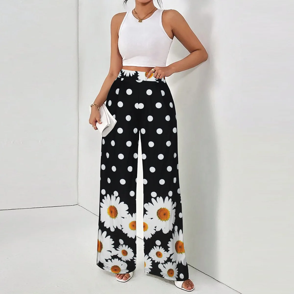Spring Fall Fashion Loose-Fit High-Waisted Wide-Leg Pants European and American Style Geometric Print Straight-Leg Casual Pants