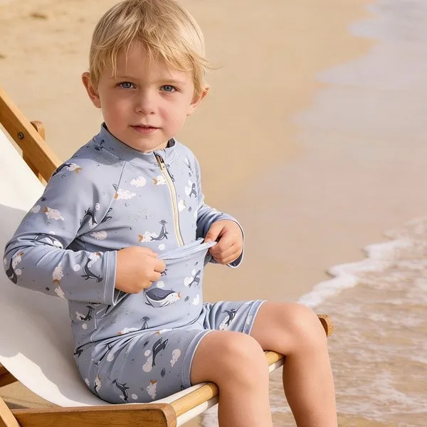 Traje de baño de una pieza para niños, traje de baño de manga larga con estampado de animales de dibujos animados, ropa de baño de secado rápido con protección solar, traje de baño para bebé