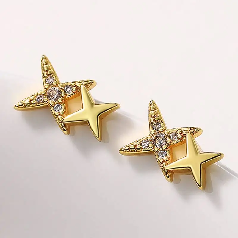Huitan Sternförmige Damen-Ohrstecker, frischer Stil, Damen-Accessoires für Party, Alltag, trendige Hochzeit, schicker Schmuck mit glänzendem CZ-Stein