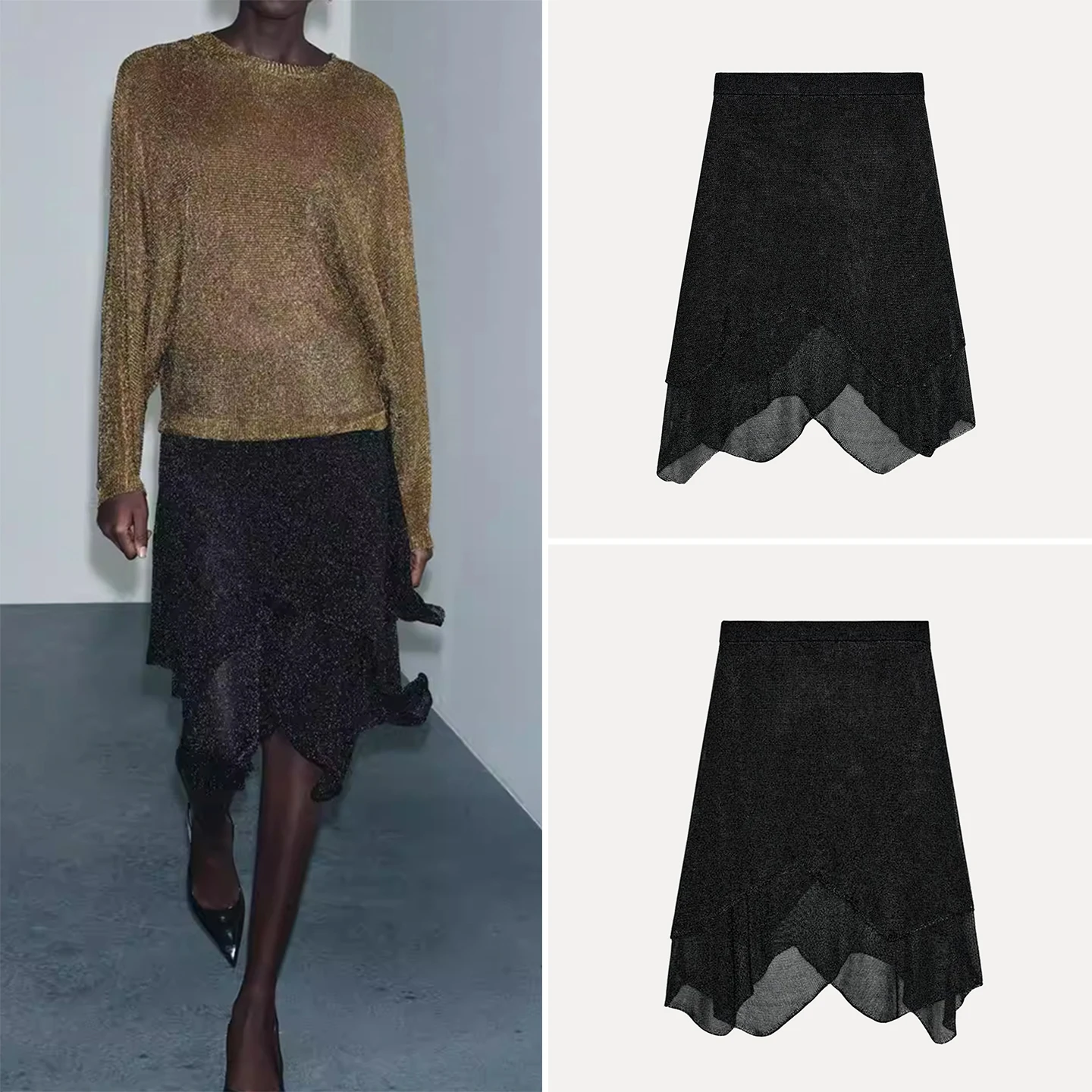 

2025 Winter New Sle Women's Simple Mid-Length Knitted Dr Metallic Color Commute Friendly Casual Fit Skirt