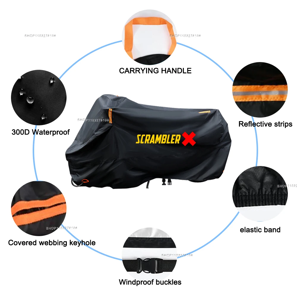 Motorcycle Cover Waterproof Outdoor All Season Dustproof UV Protective Moto Rain Cover for Ducati Scrambler 400 800 Lcon 1100