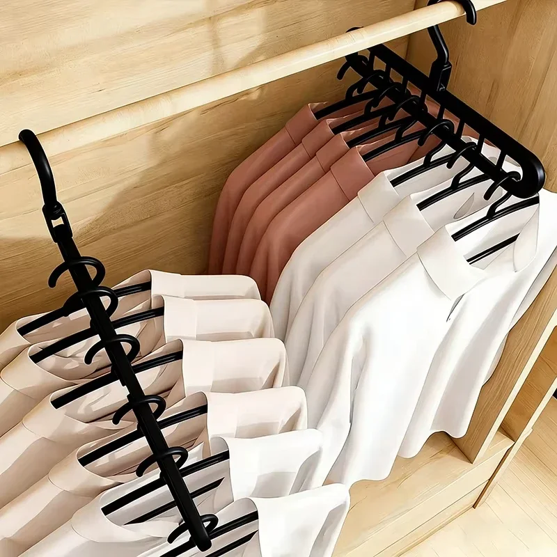 5 Stück, 9-fach faltbare Kleiderbügel aus Kunststoff, robust, platzsparend, ideal als Organizer für den Kleiderschrank zu Hause. – Detail 4