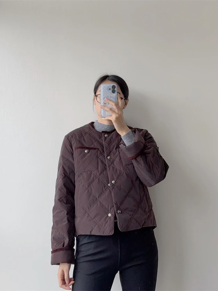 

Новая зимняя женская пуховая куртка в стиле кэжуал, элегантная, приталенная, в стиле Шанель, теплая, нежная, с длинными рукавами