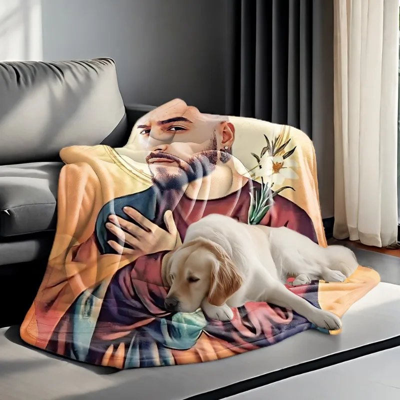 Customize 1pc 230GSM Colombian Vocalist Maluma Pattern Flannel Blanket, Latin American Music Party / Listening to Music at Home