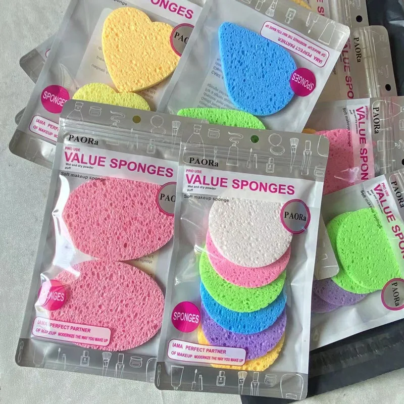 2/4/5/6pc 7/8/9cm rosto redondo removedor de maquiagem ferramenta natural polpa de madeira esponja celulose compressa cosméticos puff esponja de lavagem facial