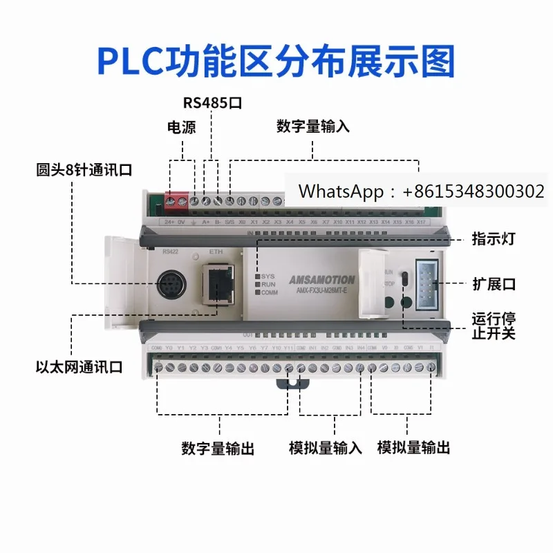 

PLC programmable controller FX3U-26MT with analog 32MR industrial control board