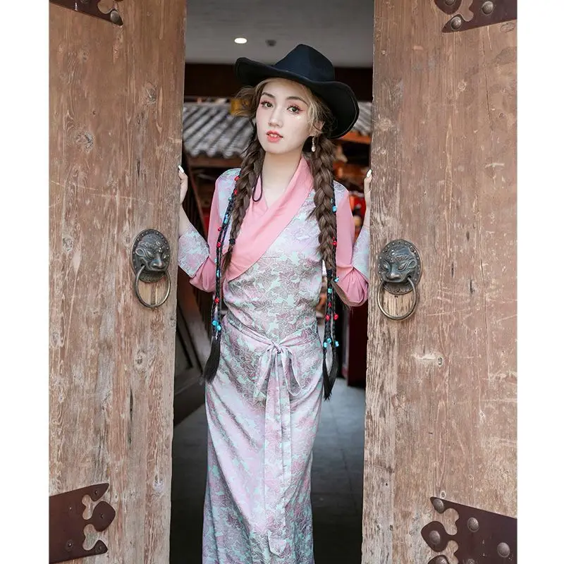 Tibétain Internet célébrité été couleur contraste faux deux pièces tempérament pot village jupe bola vêtements tibétains