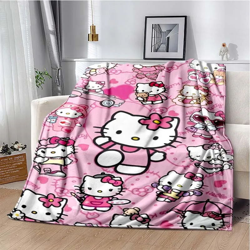 HelloKitty kawaii Cartoon Anime Throws Blanket Kids Super Soft Blankt for Travel Couch Sofa Picnic Flannel Blanket Birthday Gift