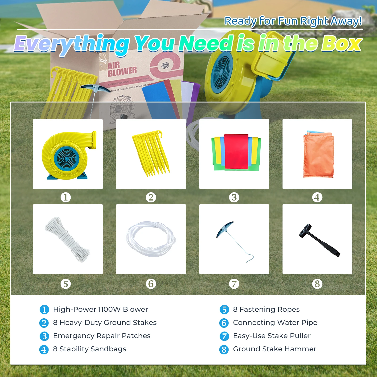 منزلق مائي قابل للنفخ، منزل ترتد تجاري مع منزلق مائي PVC ومنفاخ هواء بقدرة 1100 وات لحمام فقاعات ملعب للأطفال