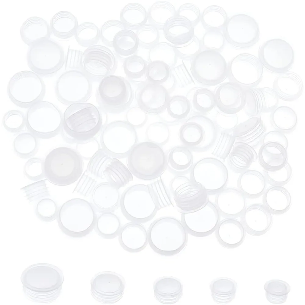 100PCS 5 Sizes Plastic Salt and Pepper Shaker Stoppers Caps 1/2 37/64 21/32 11/64 57/64 Inch Replacement Plug Reusable Clear