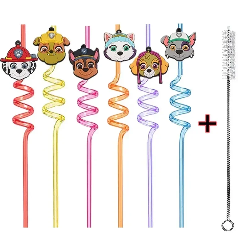 6Pcs Paw Patrol Straws Food Grade Spiral Pipette Kids Boys Girls Birthday Party Decoration Baby Shower Party Supplies Gifts