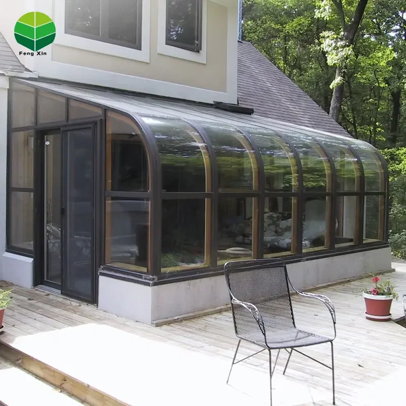 Small Tiny House Sunny Sunshine Arc Glass Sunroom Winter Garden Outdoor Villa with Tempered Glass and Aluminum Frame for