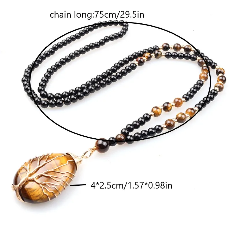 قلادة شجرة الحياة من حجر عين النمر الطبيعي للنساء والرجال #2