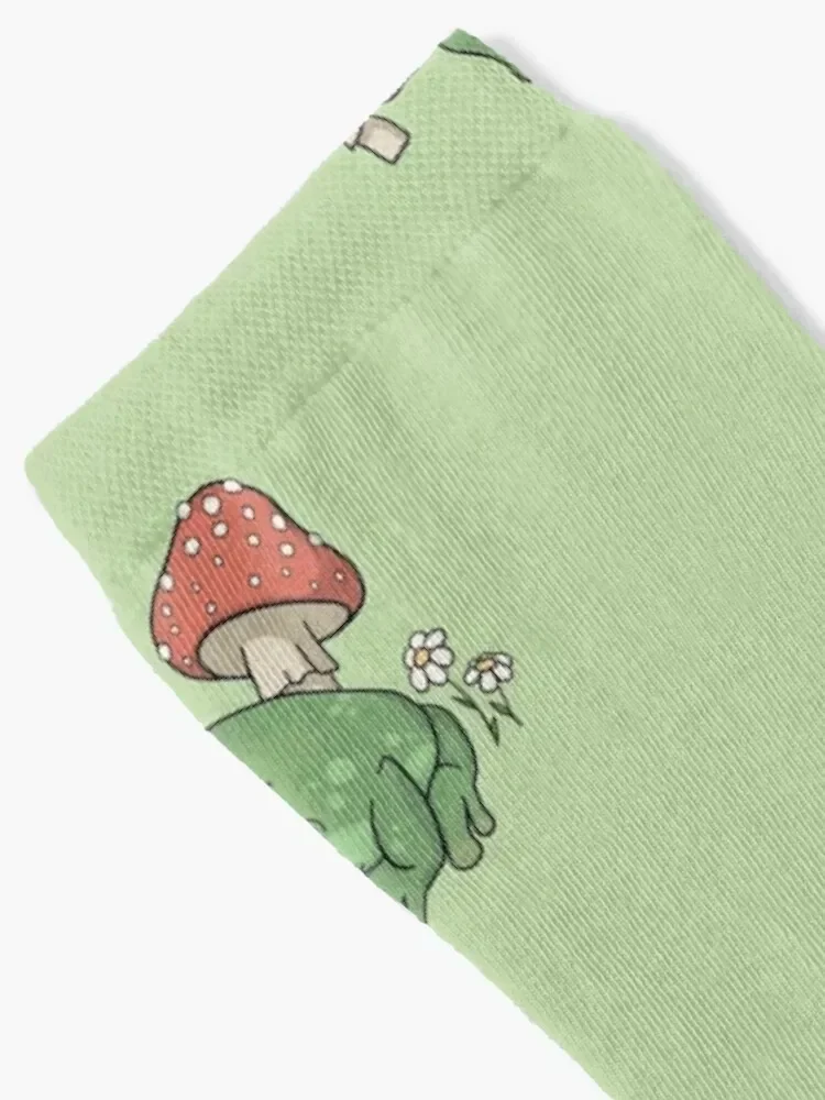 Cute Frog with Snail Hat and Mushrooms - Cottagecore Aesthetic Toad - Goblincore Fairy Grunge - Forest Themed Toadstool Fu Socks