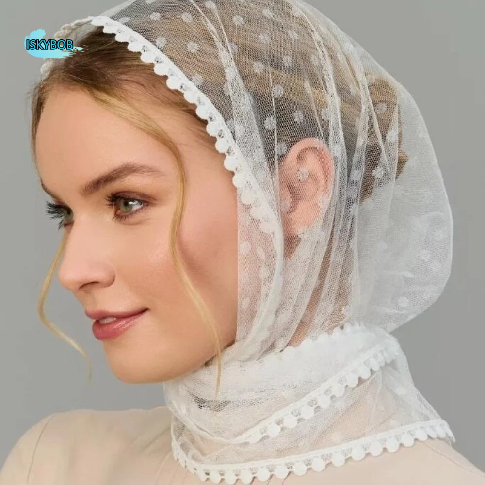 

Retro Soft Lace Headscarf Thin Polka Dot Triangular Scarf Shawl Veil Bridal Face Covering Mass Occasions