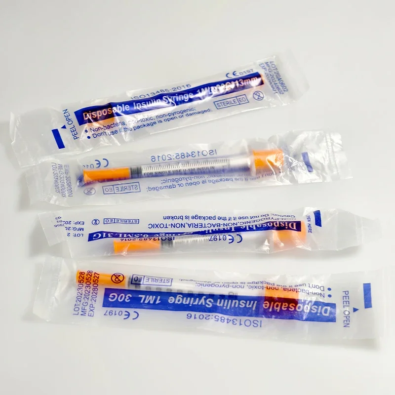 30Pcs/Box U-100 1ml 30G insulin Syringe With 8mm Needle Disposable Individual Wrapped Orange Sterilized injector for Animal
