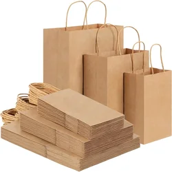 50PCS Paper Gift Bags With Handles Bulk Paper Shopping Bags Kraft Bags Party Favor Bags Retail Merchandise Bags Sacks