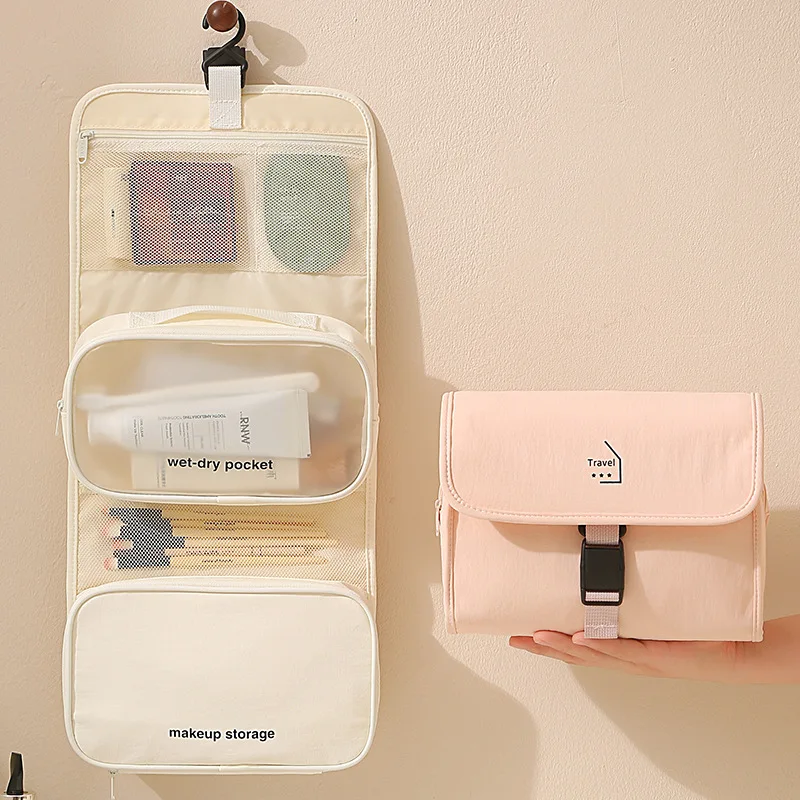 Removable Travel Toiletry Bag Cosmetic Bag Women Portable Travel Business Trip Cosmetic Storage Bag Wet and Dry makeup pouch