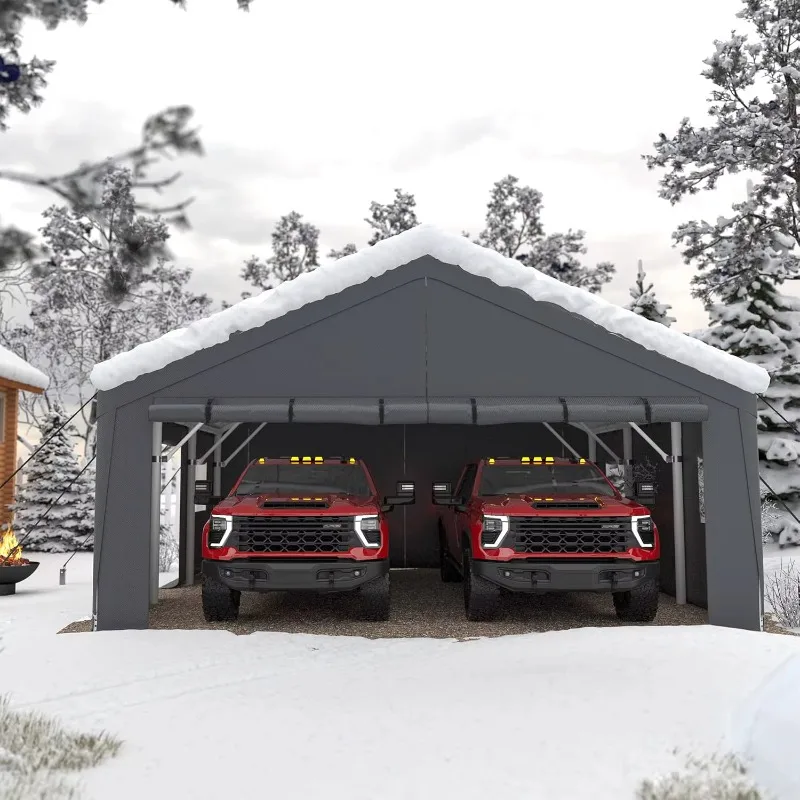 Extra-large 20x20 heavy-duty metal carport, weather-resistant roll-up garage window, all-weather car roof.