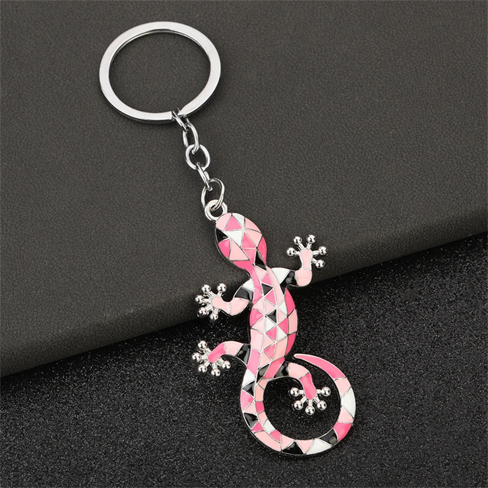 Creative Enamel Lizard Charms Keychains Metal Animal Gecko Charms Keyrings Bag Pendant Car Trinket Key Rings Accessories Gift