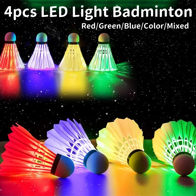 4pcs Lighting Badminton Dark Night Colorful LED Lighting Sport Badminton Light Spot Shuttlecock Accessory Red/Green/Blue/Colored