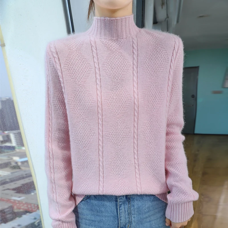 Autumn and Winter New Women's Sweater 100% Merino Wool Turtleneck Sweater Fashionable light luxury cashmere warm bottom knit