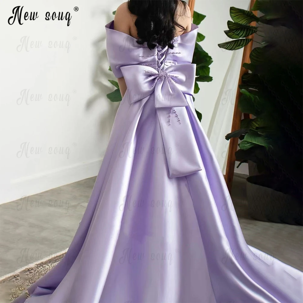 Elegant Lilac Detachable Train With Big Bow Party Dress Off Shoulder Luxury Celebrity Gown Evening Dresses Vestidos De Fiesta