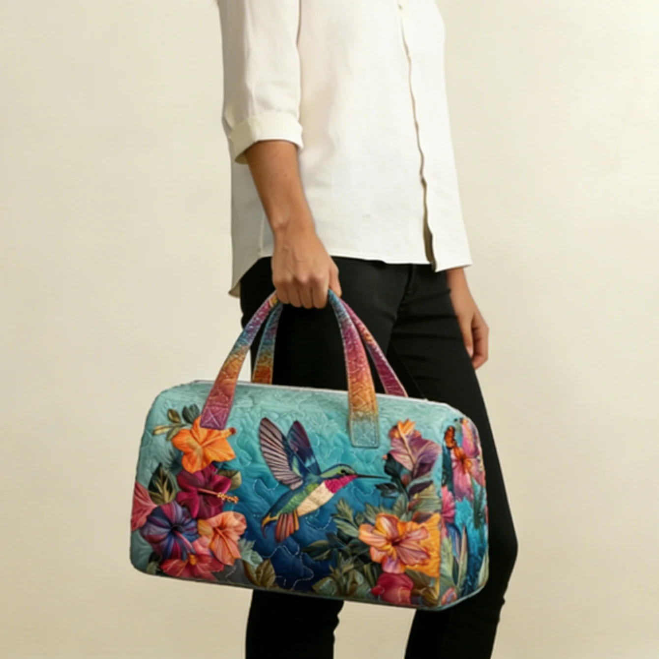 

Tropical Hummingbird Quilted Duffle Bag Large Capacity Women Vacation Travel Overnight Weekender Carry On Handbag