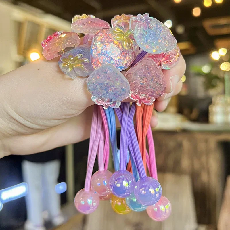 2PCS Lovely Colorful Gradient Strawberry Girls Elastic Hair Bands Princess Hair Accessories Children Hair Ties Baby Headwear